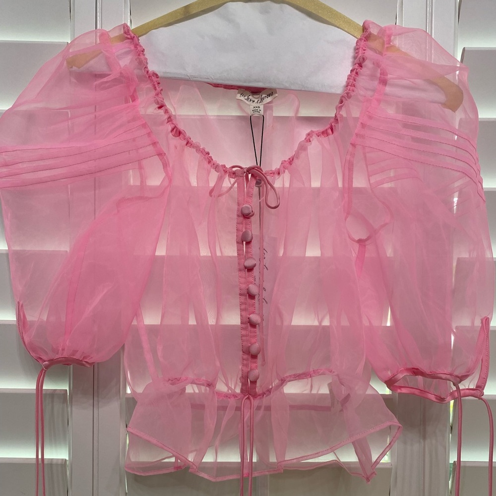 For Love & Lemons mesh button up pink blouse